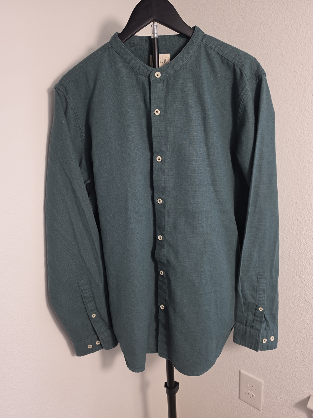 E.T.A. Westside Teal Green Mandarin Collar Shirt Mens XL Long Sleeve Cotton - Picture 2 of 5